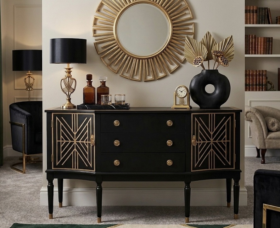 Art Deco Sideboard hand-painted geometric design